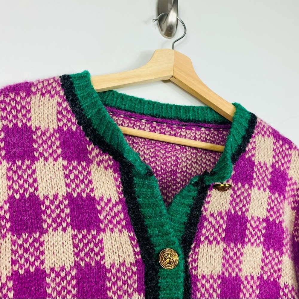 Color Contrast Plaid Knit Cardigans​ - Picture 3 of 4
